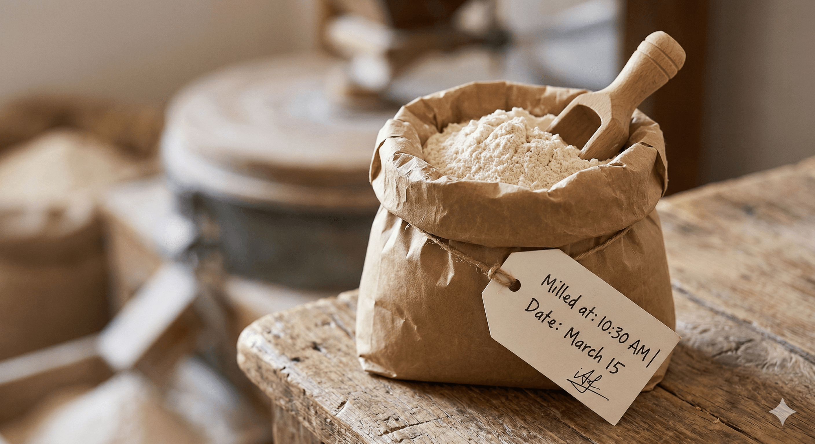 Fresh24Hr flour bag showing the milled time freshness tag